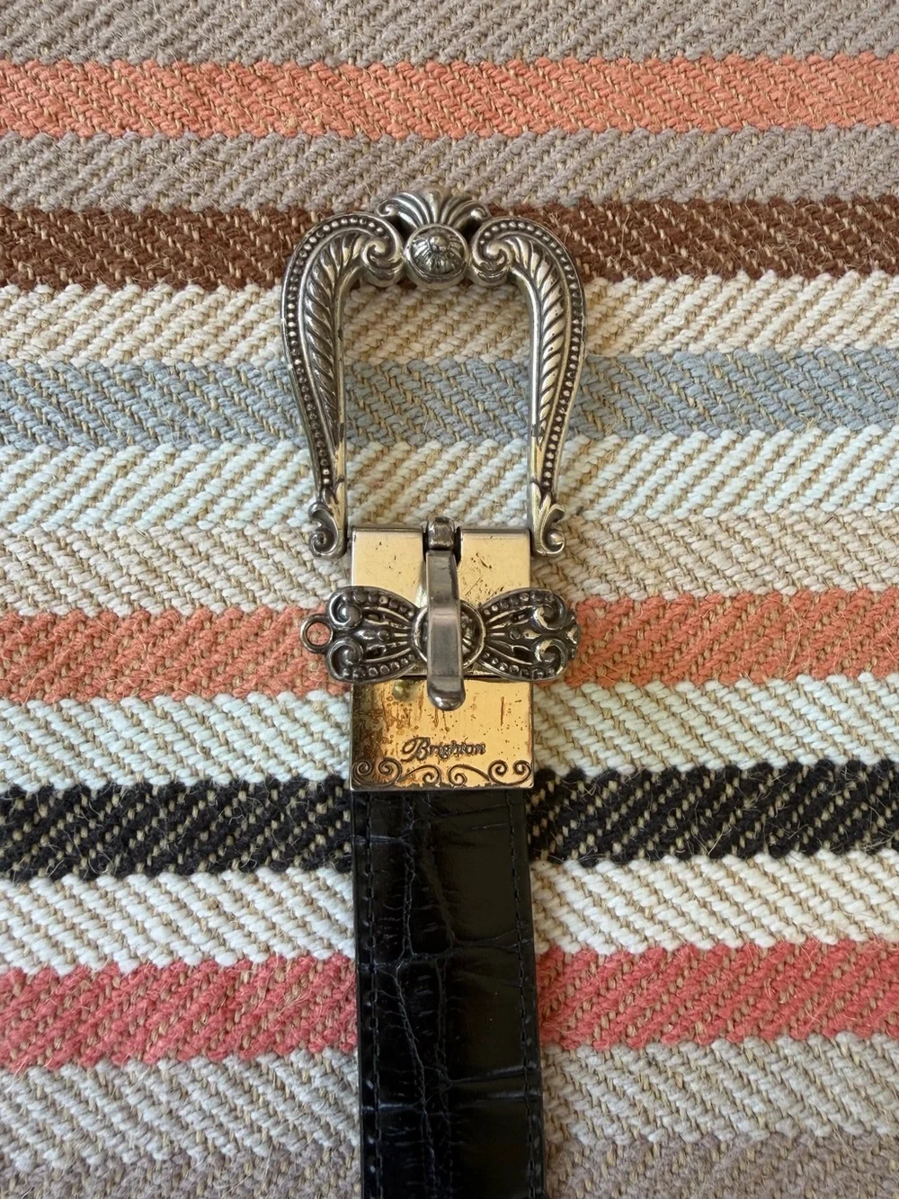 Brighton Brown & Black Alligator Embossed Leather Reversible Silver Buckle ML 32